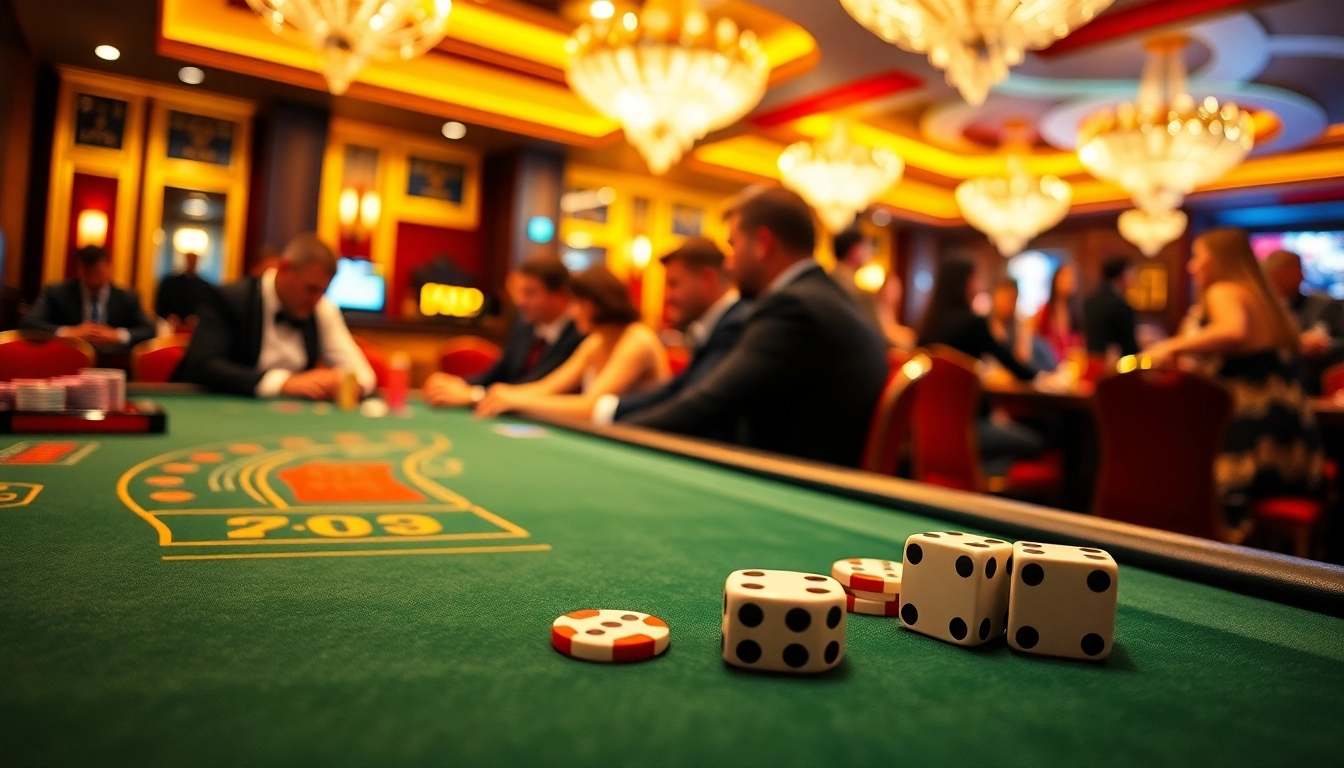 Experience the thrill of gaming at https://okwin.ae.org/ with vibrant poker chips and rolling dice in an upscale casino setting.