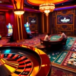 Nohu52 casino scene featuring a roulette wheel and slot machines capturing the thrill of gambling.