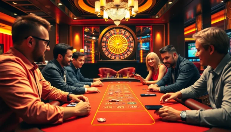 Players enjoy poker at a bustling casino table, where luck8 and strategy collide in a thrilling gambling atmosphere.