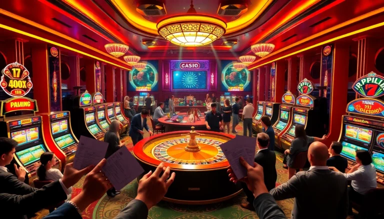 Exciting gambling scene at a casino featuring a roulette table and players engaging in games at https://f8beta2.support/.